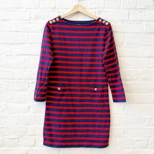 J.Crew || Mariner Cloth Shirt-Dress Gold Buttons Red Navy Stripes XS